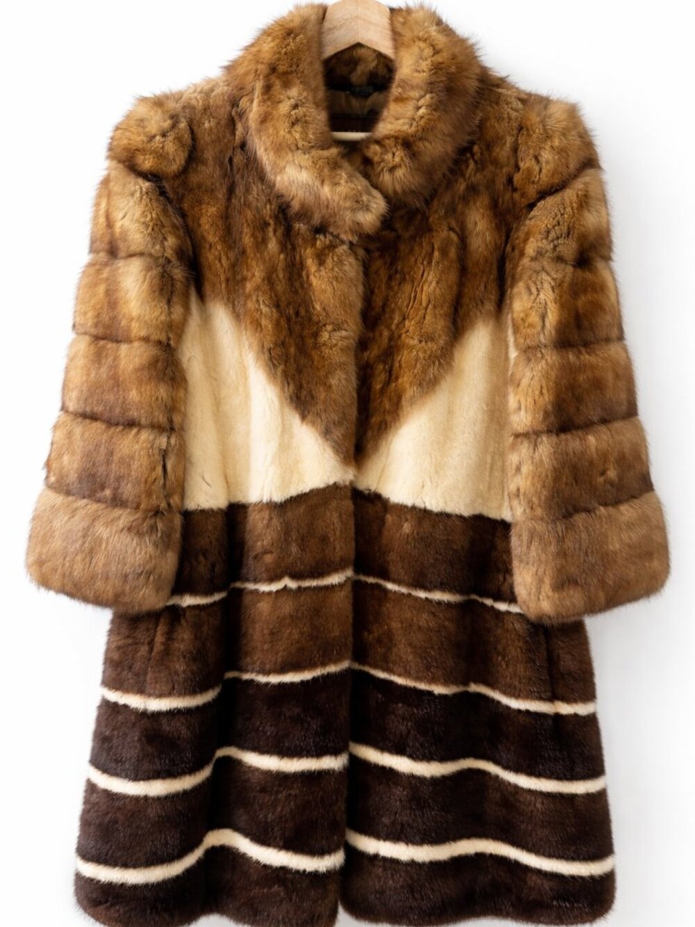 Luxury Genuine Sable Fur Coat – Multi-Tone Brown & Cream Elegant Designer Style